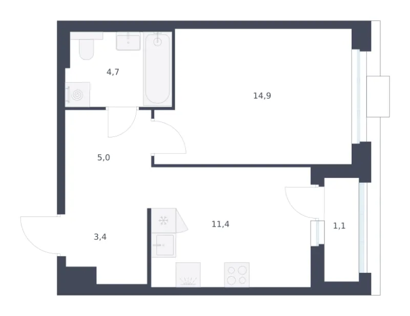 1-комн. 40.5 м²