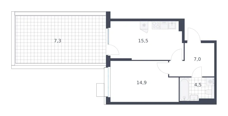 1-комн. 49.2 м²