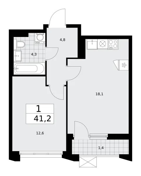 1-комн. 41.2 м²