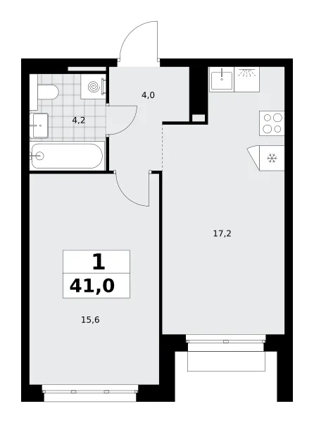 1-комн. 41 м²