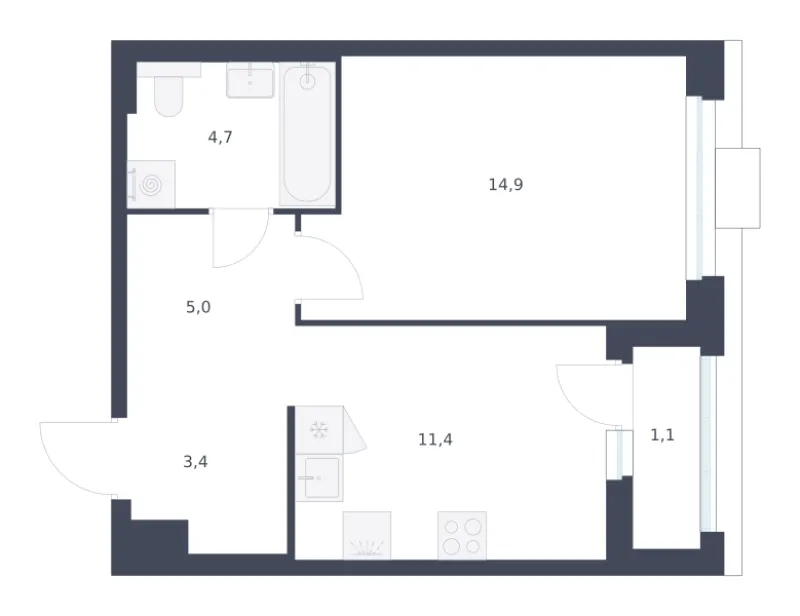 1-комн. 40.5 м²
