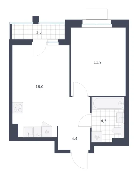 1-комн. 38.1 м²