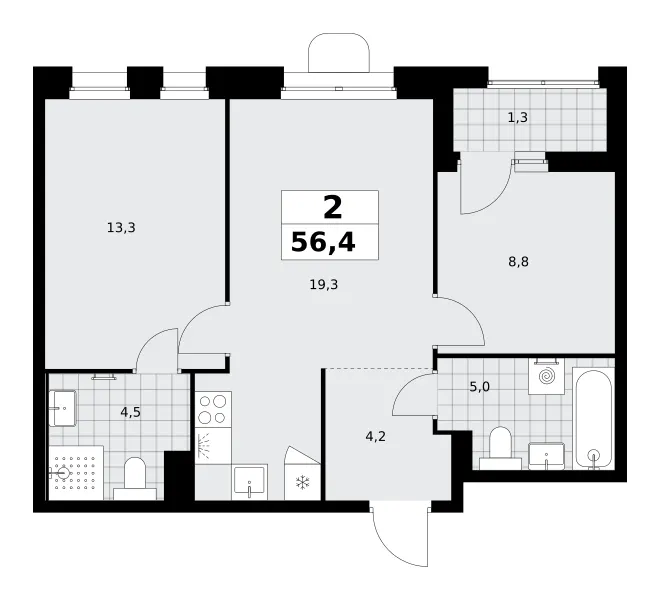 2-комн. 56.4 м²