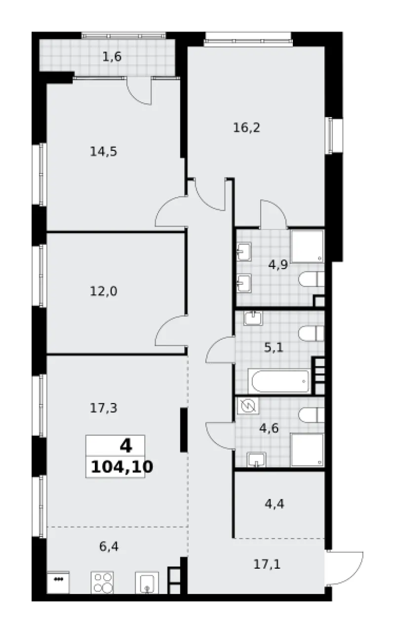 4-комн. 104.6 м²
