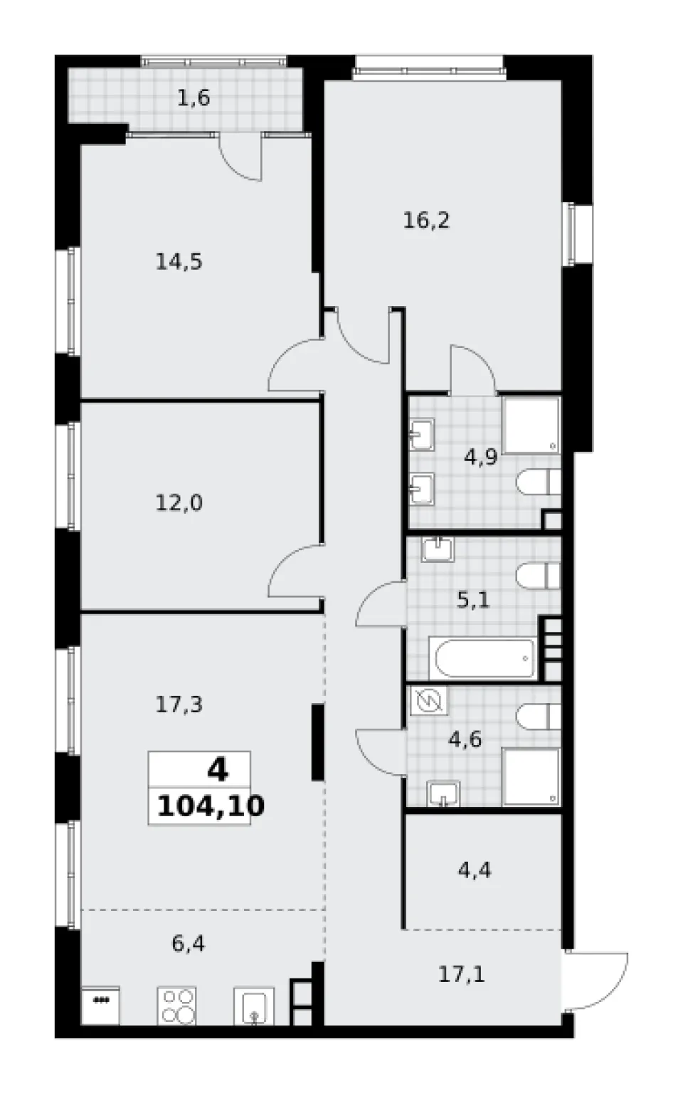 4-комн. 104,6 м²