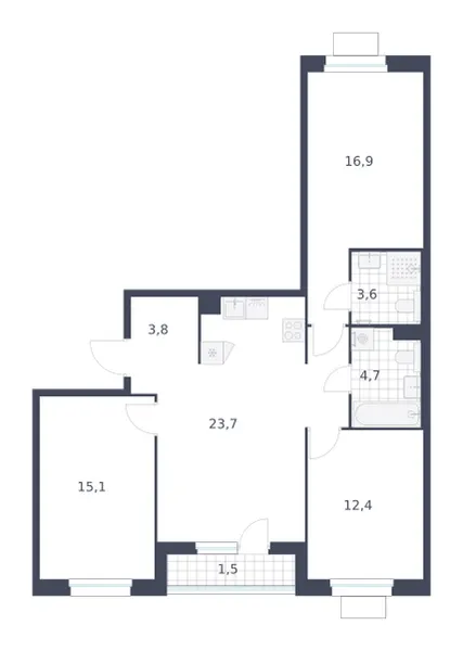 3-комн. 84.8 м²