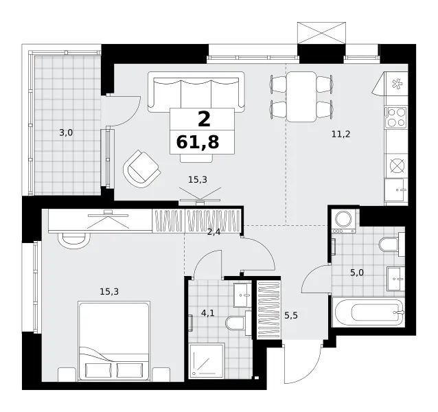 2-комн. 61.8 м²