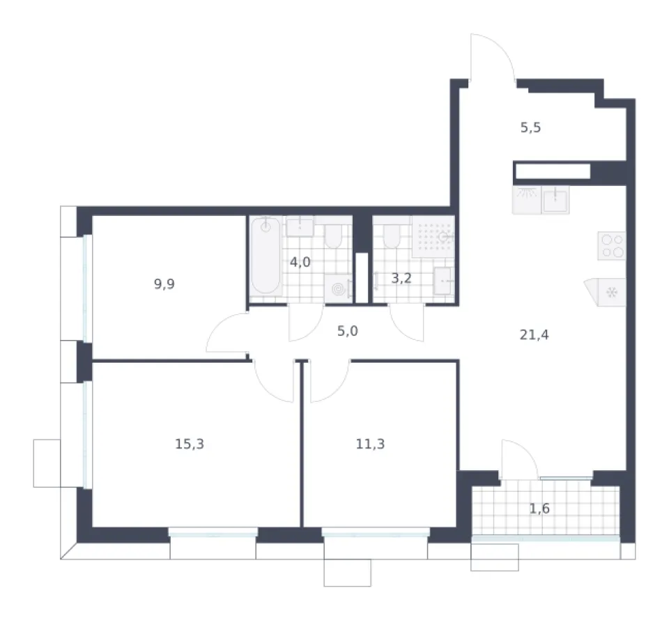 3-комн. 77,2 м²