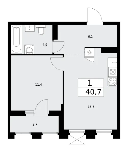 1-комн. 40.7 м²