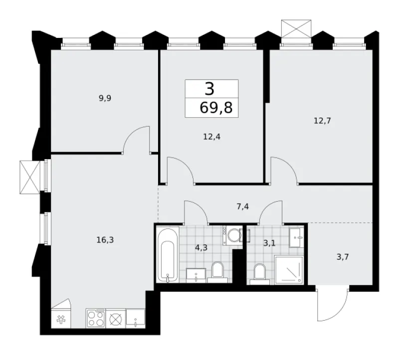 3-комн. 69.8 м²