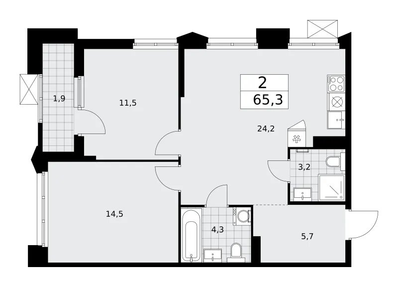 2-комн. 65.3 м²