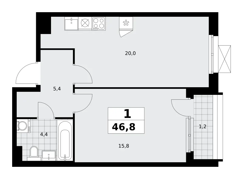 1-комн. 46,8 м²