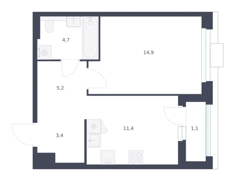 1-комн. 40.7 м²