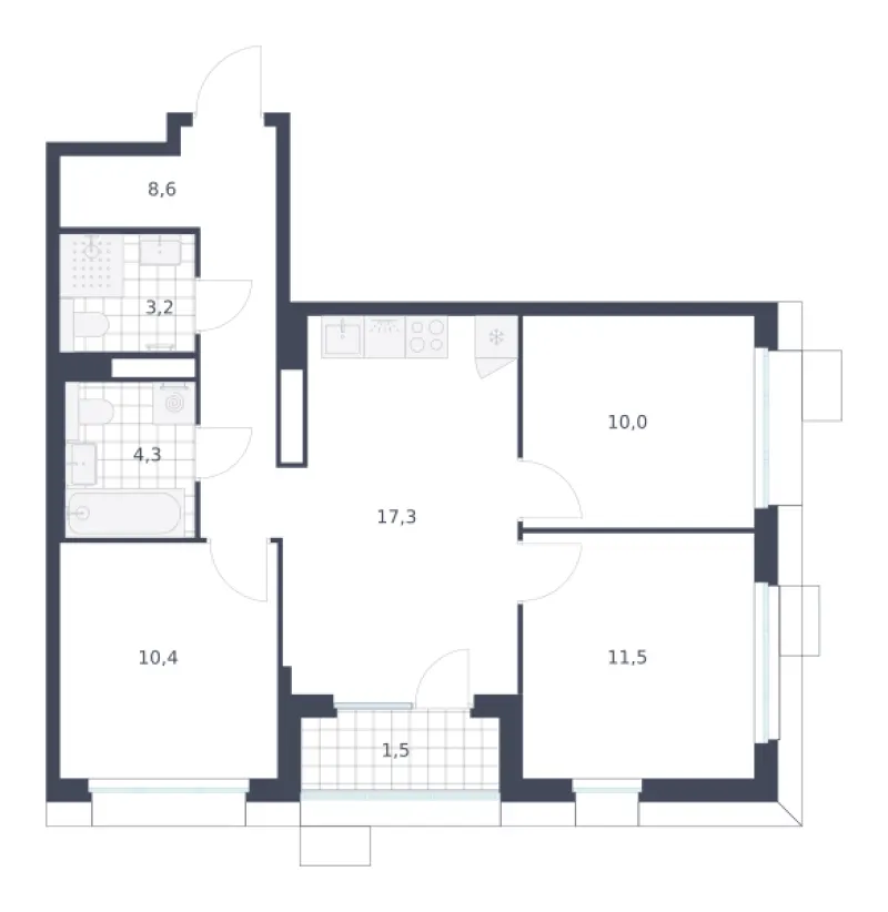 3-комн. 66.8 м²