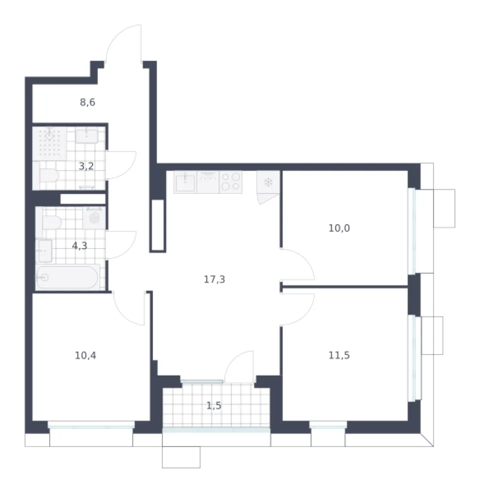 3-комн. 66,8 м²
