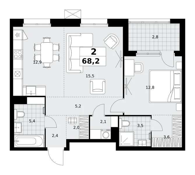 2-комн. 68.2 м²