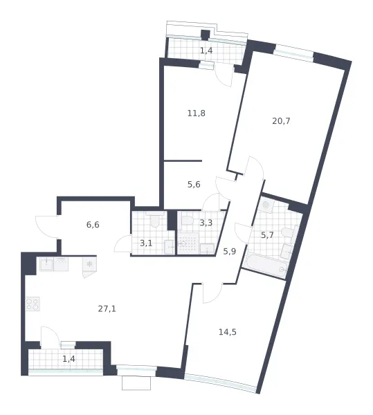 3-комн. 107.1 м²