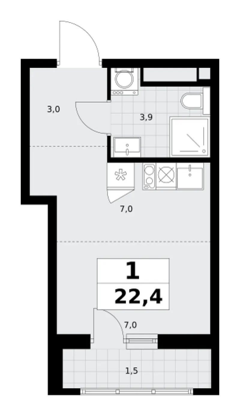 Студия 22.4 м²