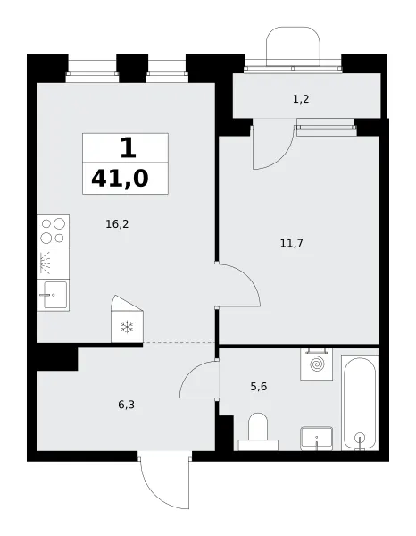 1-комн. 41 м²