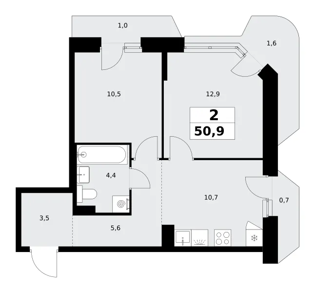 2-комн. 50.9 м²