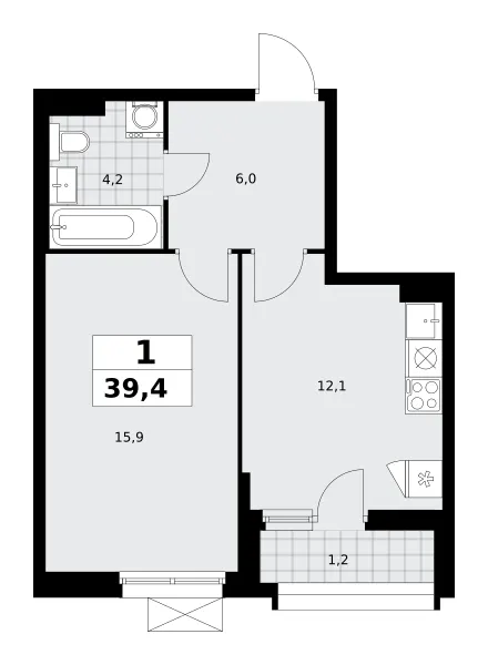 1-комн. 39,4 м²