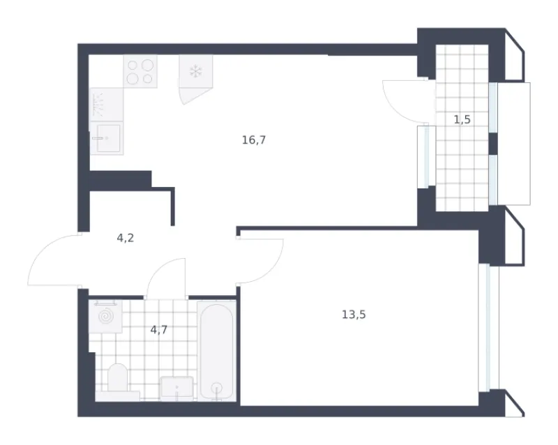 1-комн. 40.6 м²