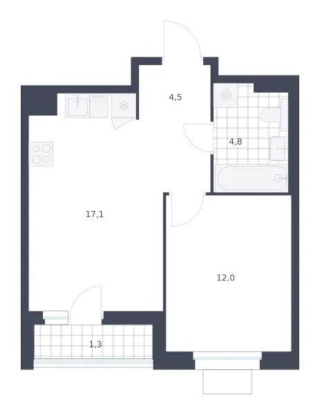 1-комн. 39.7 м²