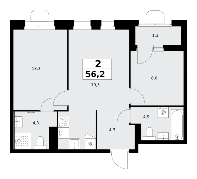 2-комн. 56.2 м²