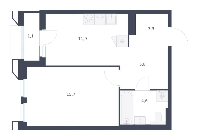 1-комн. 42.4 м²