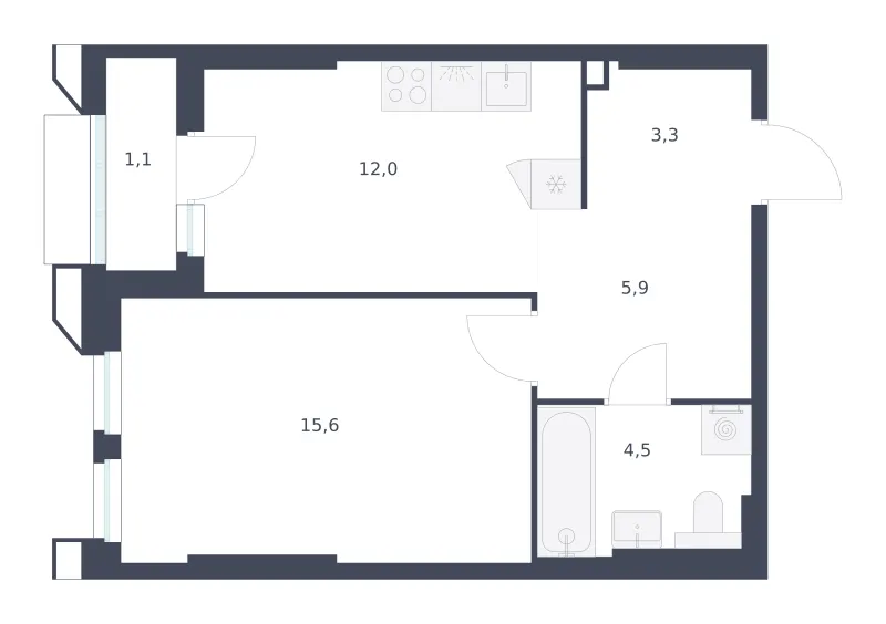 1-комн. 42.4 м²