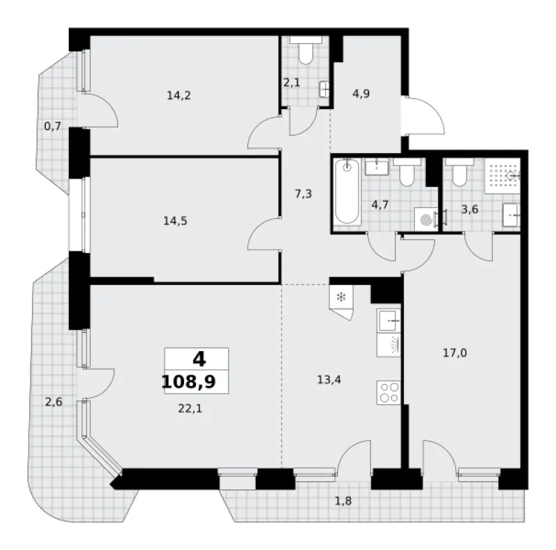 4-комн. 108.9 м²