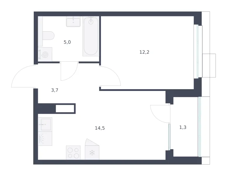 1-комн. 36.7 м²