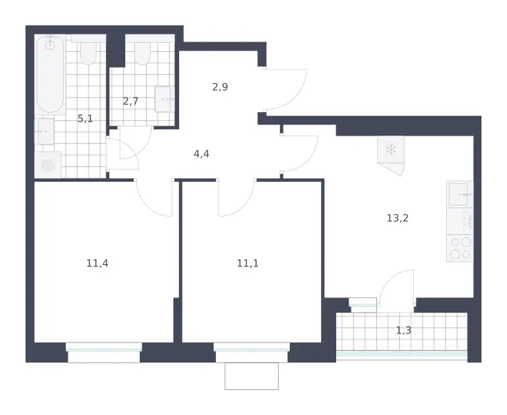 2-комн. 52.1 м²