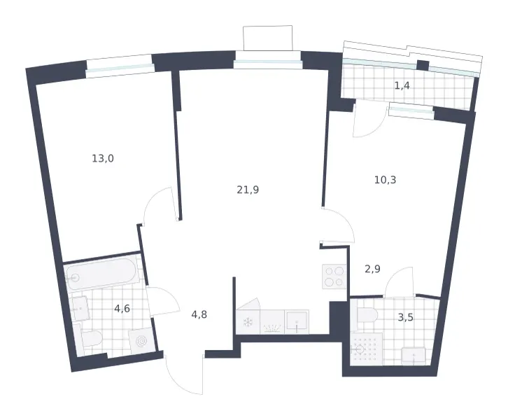 2-комн. 62.4 м²