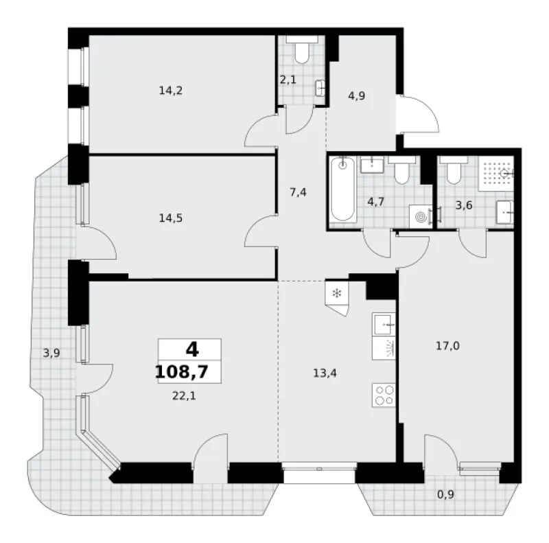4-комн. 108.7 м²