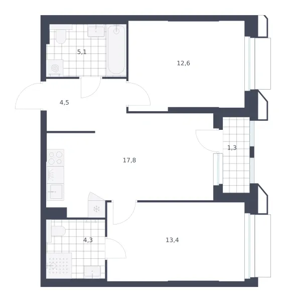 2-комн. 59 м²