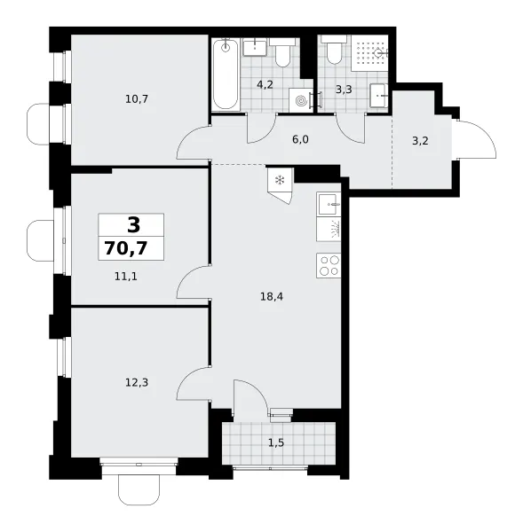 3-комн. 70.7 м²