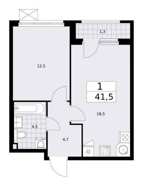 1-комн. 41.5 м²