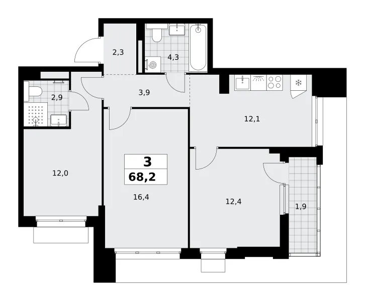 3-комн. 68.2 м²