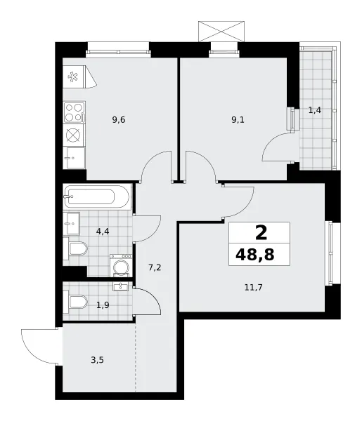 2-комн. 48.8 м²