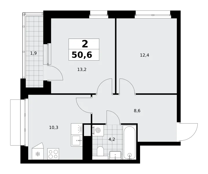 2-комн. 50.6 м²