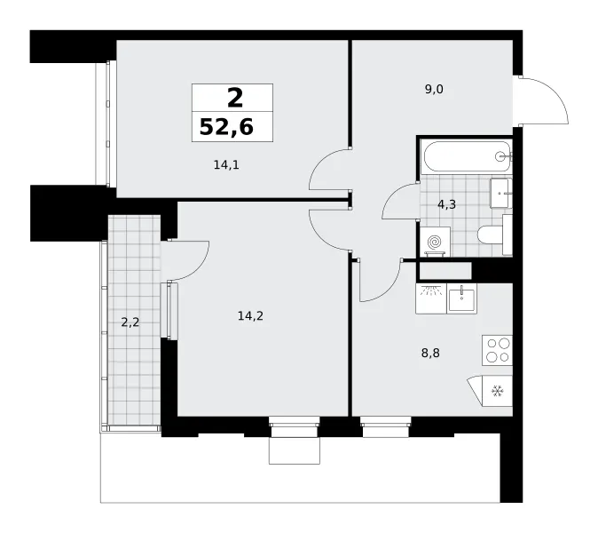 2-комн. 52.6 м²