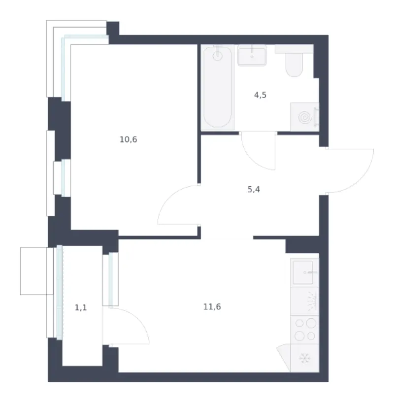 1-комн. 33.2 м²