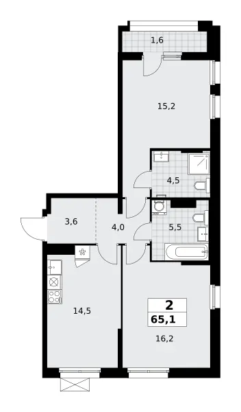 2-комн. 65.1 м²