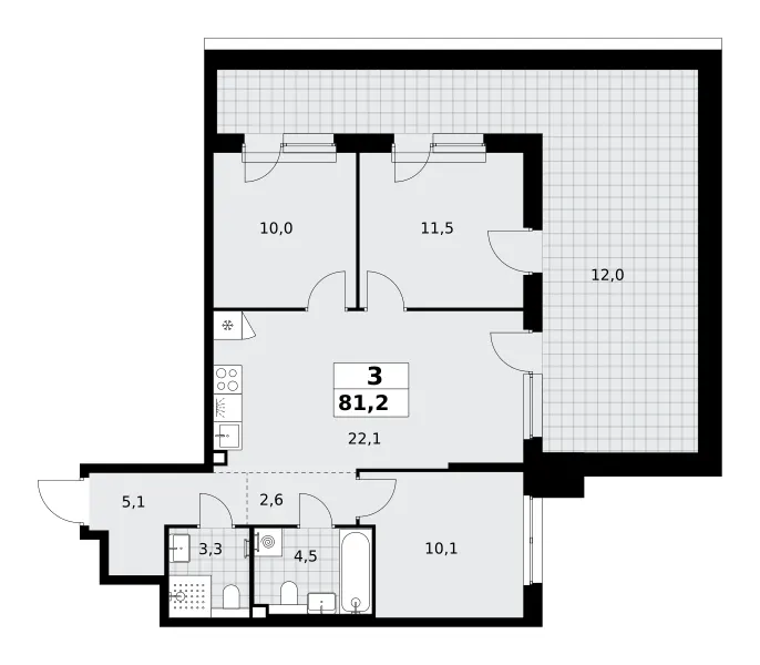 3-комн. 81.2 м²