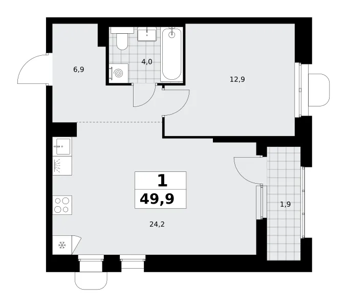 1-комн. 49.9 м²