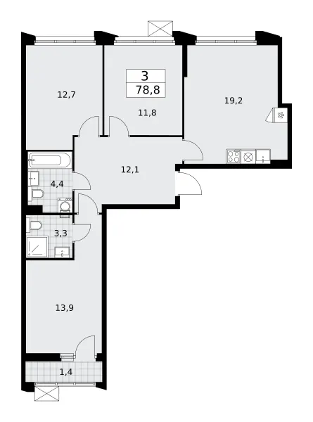 3-комн. 78.8 м²