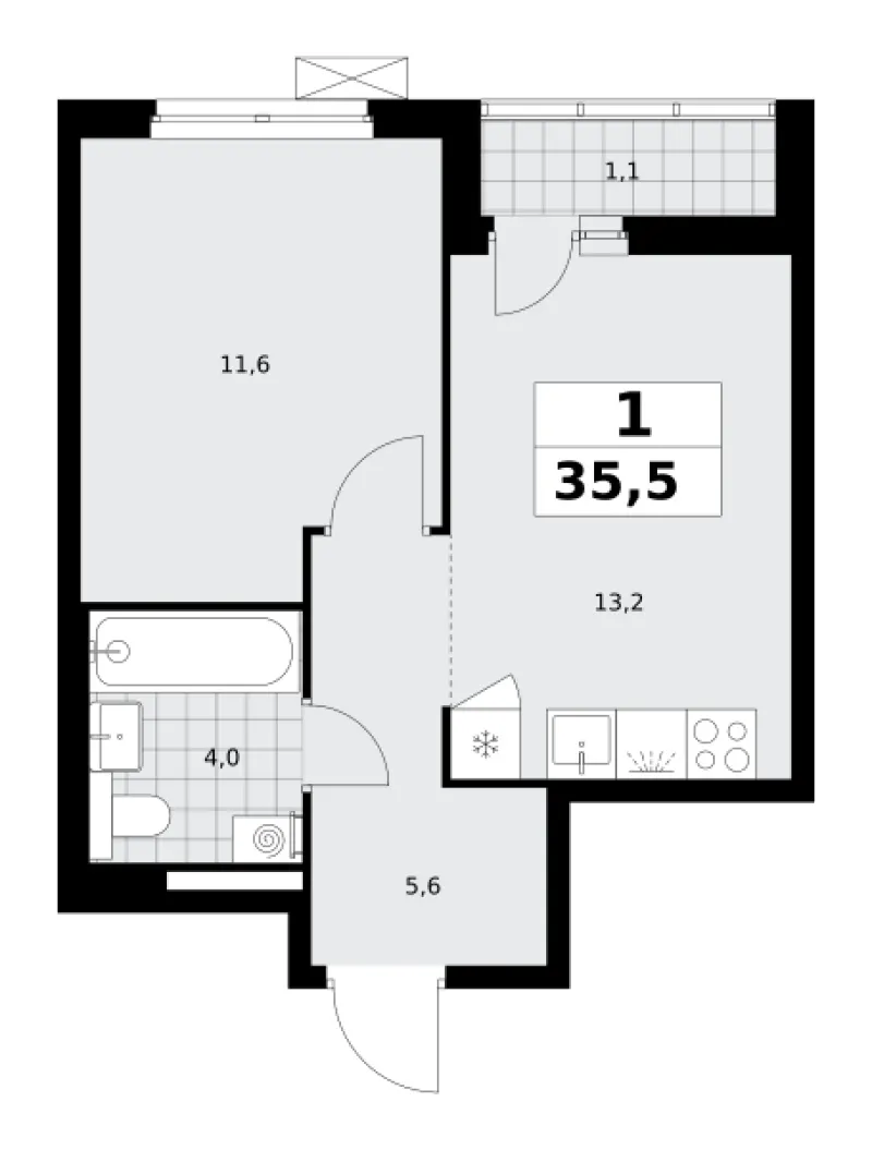 1-комн. 35.5 м²