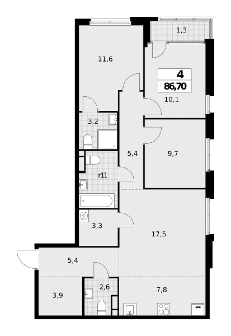 4-комн. 87 м²
