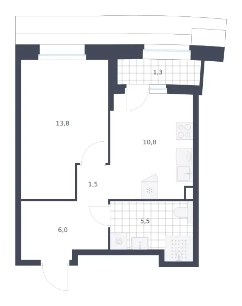 1-комн. 38.9 м²
